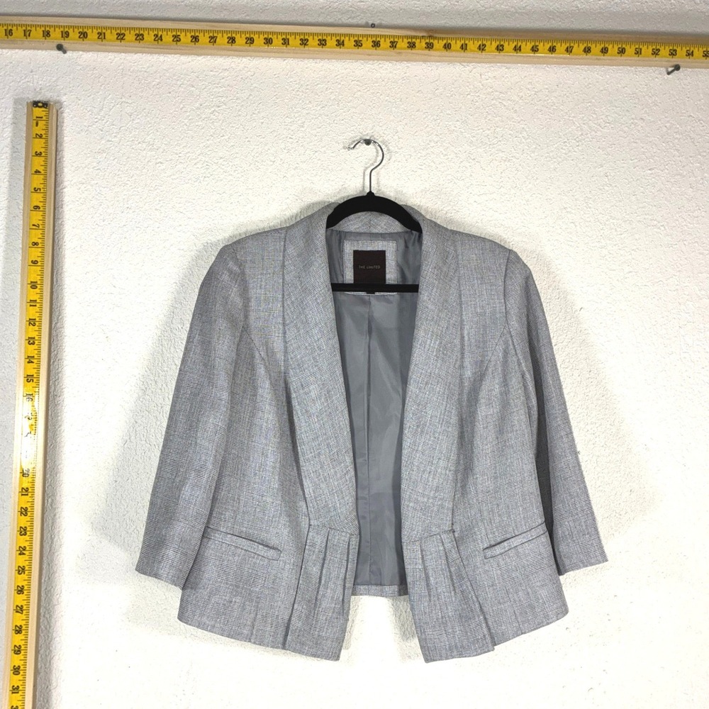 The Limited‎ Grey Textured Pleated Waist Open Front Blazer Jacket Womens Medium